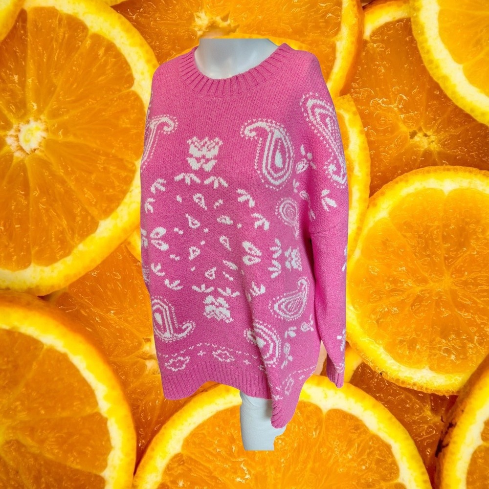 American Eagle Pink Paisley Bandana Knit Crewneck Sweater Medium Women Relaxed